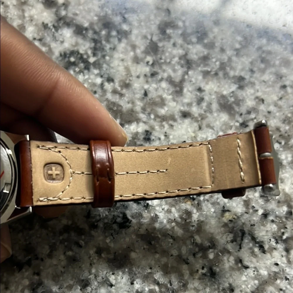 Wenger By Victorianox Brown Leather Strap Watch with Silver Accents